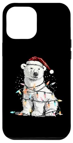 Hülle für iPhone 14 Pro Max Eisbär Weihnachtsmann mit Weihnachtsbeleuchtung Lustig Xmas von Polar Bear Santa Funny Xmas Holiday Pajamas