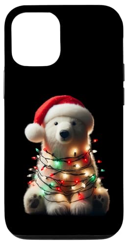 Hülle für iPhone 12/12 Pro Eisbär mit Weihnachtsmütze und Weihnachtsbeleuchtung, niedlich von Polar Bear With Santa Hat And Christmas Products