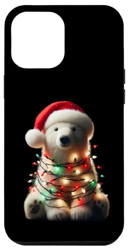 Hülle für iPhone 12 Pro Max Eisbär mit Weihnachtsmütze und Weihnachtsbeleuchtung, niedlich von Polar Bear With Santa Hat And Christmas Products