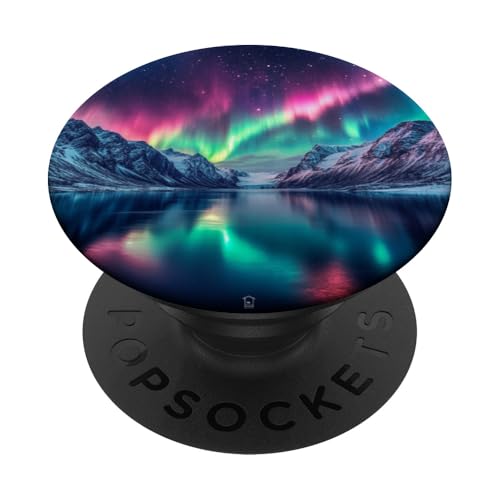 Polarlichter mit Landschaft und Meer, Nordische Natur PopSockets Klebender PopGrip von Polarlichter Design