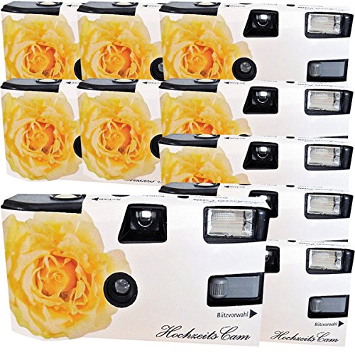 10 x 1A Photo PORST Hochzeitskamera/Einwegkamera gelbe Hochzeitsrose (deutsche Bedienungsanleitung, mit Blitzlicht und Batterien, je 27 Fotos, ISO 400) von Polaroid