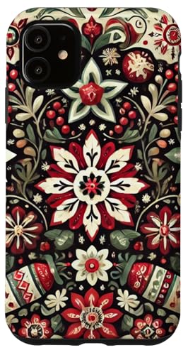 Hülle für iPhone 11 Polnische Volkskunst Weihnachtsmuster Schneeflocken Sterne Kiefern von Polish Folk Florals