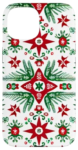 Hülle für iPhone 15 Polnische Volkskunst Weihnachtsmuster Festliche Sterne & Kiefern von Polish Folk Florals