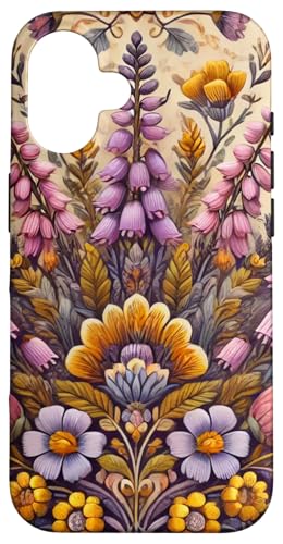 Hülle für iPhone 16 Heidekraut und Ginster, Volkskunst, florale irische Blumen von Polish Folk Florals