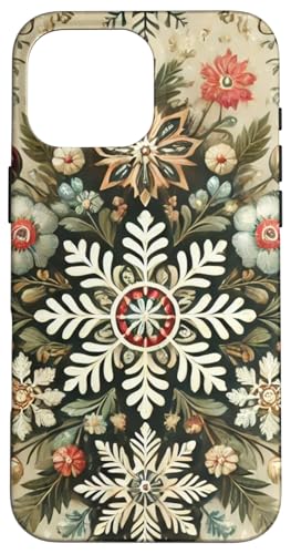 Hülle für iPhone 16 Pro Max Schneeflocken & Weihnachtssterne Vintage Polnische Volkskunst Muster von Polish Folk Florals