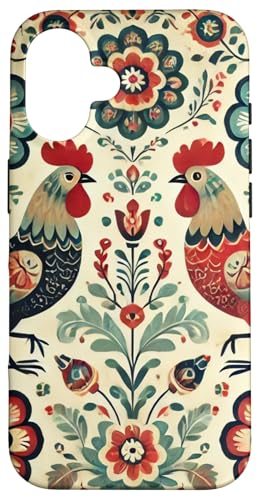 Hülle für iPhone 16 Vintage polnisches Huhn Volkskunst Muster Retro Blumenmuster von Polish Folk Florals