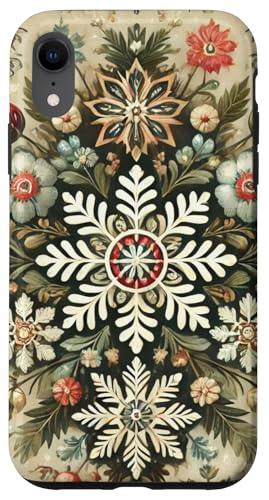 Hülle für iPhone XR Schneeflocken & Weihnachtssterne Vintage Polnische Volkskunst Muster von Polish Folk Florals