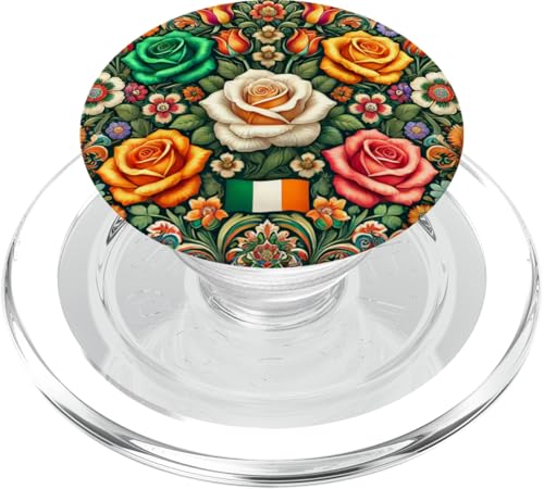 Irische Flagge, Rosen, Blumen, Volkskunst, Irland Erbe PopSockets PopGrip für MagSafe von Polish Folk Florals