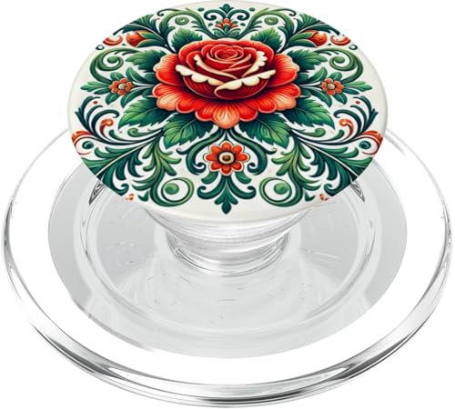 Rote Rose Politur Floral Folk Art Green Leafy PopSockets PopGrip für MagSafe von Polish Folk Florals