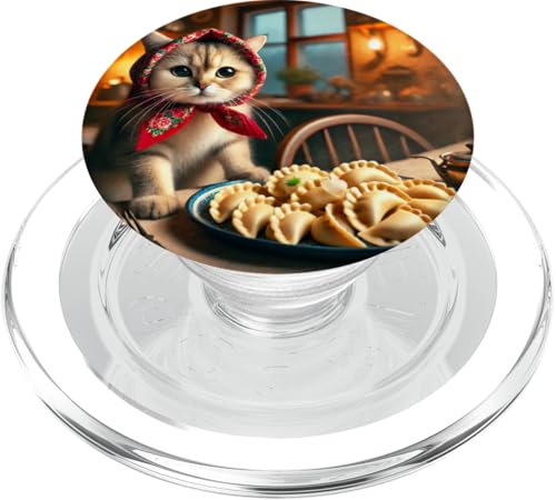 Süße Babuschka-Katze frisst Pierogi PopSockets PopGrip für MagSafe von Polish Folk Florals