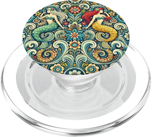 Wycinanki Meerjungfrauen-Blumen- & Aquatisch-polnische Volkskunst-Muster PopSockets PopGrip für MagSafe von Polish Folk Florals