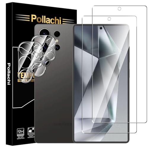 Pollachi [2+2 Stück Schutzfolie Und Kameraschutz Folie für Samsung Galaxy S25 Ultra Panzerglas Glasfolie,9H Härte,Anti Fingerabdruck,Schlagschutz Displayschutzfolien Panzer Schutz Glas von Pollachi