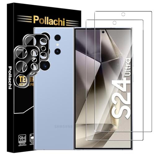 Pollachi für Samsung Galaxy S24 Ultra 5G Folie,2 Stück Panzer Schutz Glas Mit 2 Stück Kamera Panzerfolie,9H Härte,Frei von Kratzern,Anti-Bläschen Displayschutzfolien Schutzfolie von Pollachi