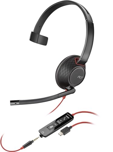 Poly Blackwire C5210 - Blackwire 5200series - Headset - OnEar - kabelgebunden - aktive Rauschunterdrückung - 3,5 mm Stecker, USB-C - Schwarz - Zertifiziert für Skype, Teams, Avaya, Cisco Jabber von Poly