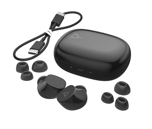 Poly Voyager Free 20 In-Ear-Headset und Ladeetui, USB-C, Noise Cancelling, KI-Geräuschunterdrückung, Sprachsteuerung, QI Wireless Charging, bis zu 12 Stunden Hördauer, Grau von Poly