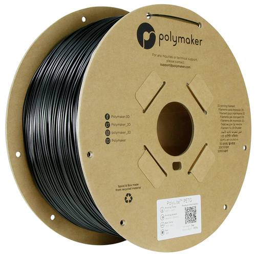 Polymaker PB01043 Filament PETG hitzebeständig, hohe Zugfestigkeit 1.75mm 3000g Schwarz PolyLite™ von Polymaker