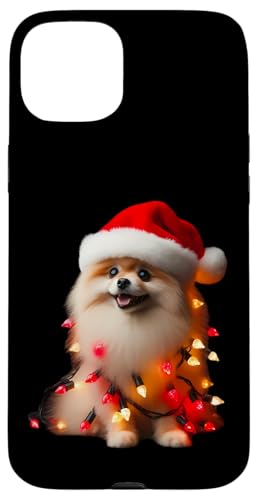 Hülle für iPhone 15 Plus Zwergspitz, mit Weihnachtsmütze und Weihnachtsbeleuchtung, Hundebesitzer, Mutter von Pomeranian Christmas Products