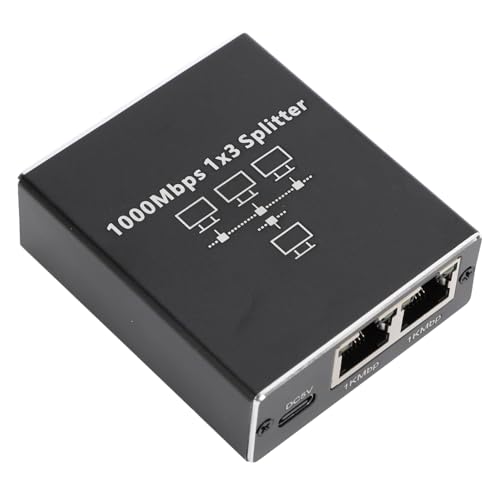 Ethernet-Port-Splitter, Gigabit-LAN-Switch 1 auf 3-Adapter, Internet-Splitter aus Aluminiumlegierung mit -Stromkabel, für Cat8 Cat7 Cat6-Geräte von Pongnas