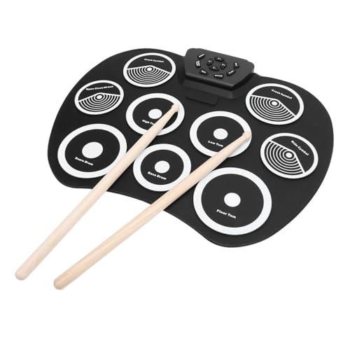 Pongnas Elektronisches Drum-Pad-Set mit 9 Übungspads, Geeignet Zum Üben zu Hause, Hochwertige Klangbeispiele, MIDI-Funktionalität, Roll-Up-Drum-Kit Zum Musizieren, Met von Pongnas