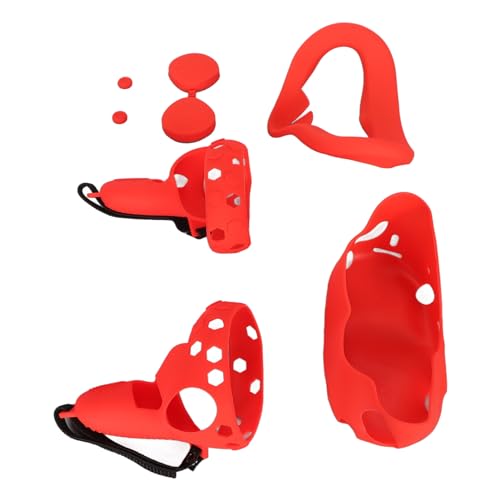 VR-Silikon-Schutzhülle, Gesichtsabdeckung, 5-in-1-Schutzhüllen-Set, Präzises Schneiden, Atmungsaktive Staubschutzhülle für VR-Zubehör (Rot) von Pongnas