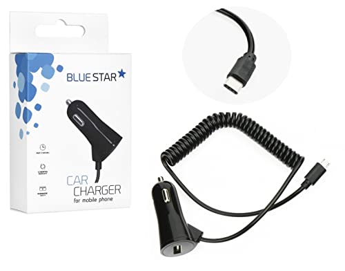 Blue Star KFZ Ladegerät Typ-C + extra USB Slot für ZTE Blade A73 5G, A72s, A54 2A + 1A Auto-Adapter 2000mAh schwarz PKW Car-Charger von Ponti
