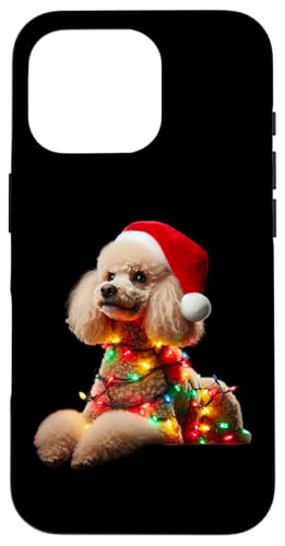 Hülle für iPhone 16 Pro Pudel mit Weihnachtsmütze und Weihnachtsbeleuchtung Hundebesitzer Liebhaber von Poodle Christmas Products