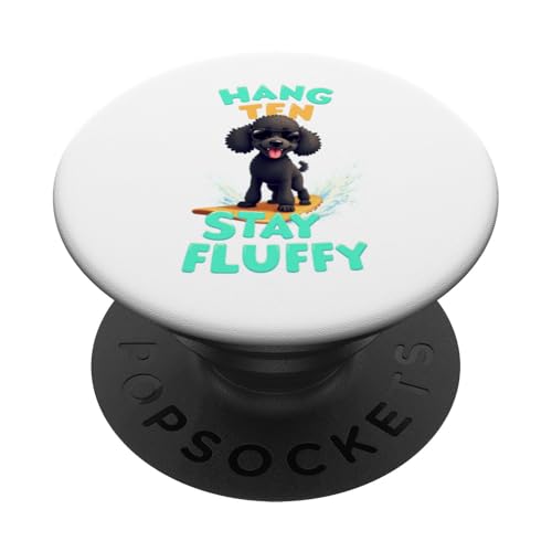 Cooler schwarzer Pudel-Surfhund PopSockets Klebender PopGrip von Poodle Fun Designs