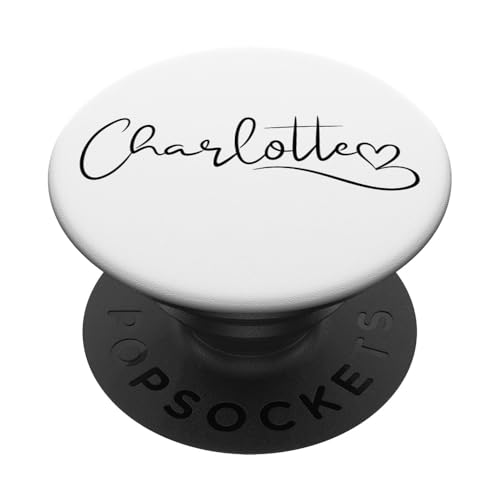 PopSockets Charlotte Name Vorname Schwarz Weiß Kalligrafie Herz Linie PopSockets PopGrip: Ausziehbarer Sockel und Griff für Handys/Tablets mit Tauschbarem Top von PopSockets