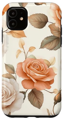 Hülle für iPhone 11 Pfirsichfarbene und cremefarbene Rose, elegantes Blumendesign von PopTrend Designs