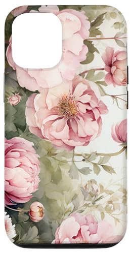 Hülle für iPhone 12/12 Pro Rosa und Weiß mit floralem Blatt-Design von PopTrend Designs