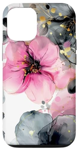 Hülle für iPhone 12/12 Pro Weiches florales Aquarell in rosa und grauen Farbtönen von PopTrend Designs