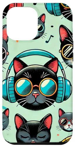 Hülle für iPhone 12 Pro Max Coole Katzen mit Kopfhörer und Brille im Retro-Design von PopTrend Designs