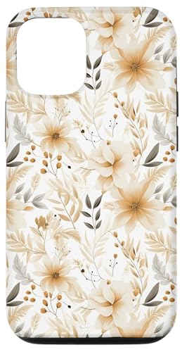 Hülle für iPhone 14 Beigefarbenes Blumenmuster auf weißem Hintergrund von PopTrend Designs
