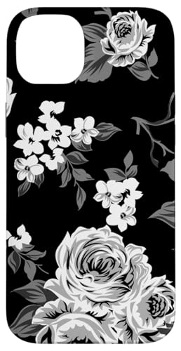 Hülle für iPhone 14 Plus Vintage weiße Blumen auf Schwarz von PopTrend Designs