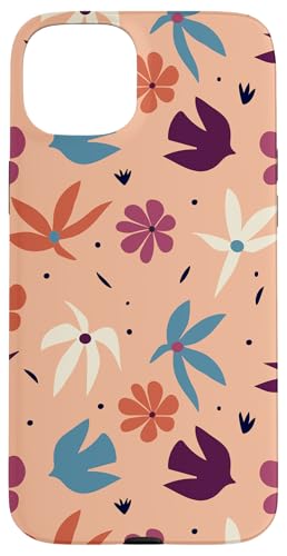 Hülle für iPhone 15 Plus Sommervögel und Blumen auf warmem Pfirsich-Hintergrund von PopTrend Designs