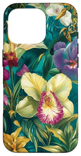 Hülle für iPhone 16 Pro Tropical Paradise Lebendiger Blumen- und Blattdruck von PopTrend Designs