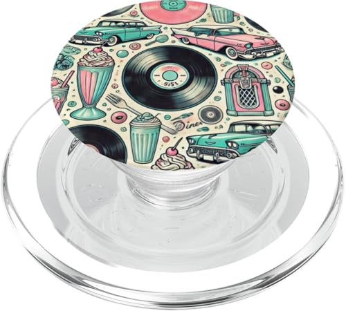 Retro Plattenspieler und Autos mit einem 50er Jahre Vibe PopSockets PopGrip für MagSafe von PopTrend Designs