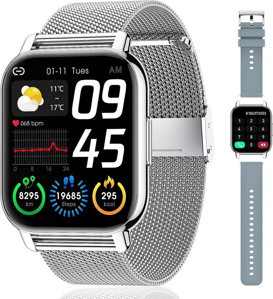Popglory Smartwatch (1,85 Zoll, Android iOS), Herren Touch-Farbdisplay mit Bluetooth Anrufe Fitnessuhr mit SpO2 Uhr von Popglory