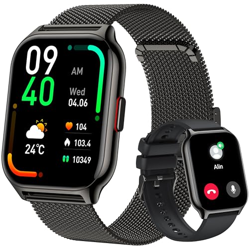 Popglory Smartwatch mit Telefonfunktion, Fitnesstracker 2.01 Zoll Touch-Farbdisplay,Blutdruckmessung Herzfrequenz Schlafmonitor SpO2, Sportuhr IPx7 Wasserdicht Schrittzähler für Damen Herren von Popglory