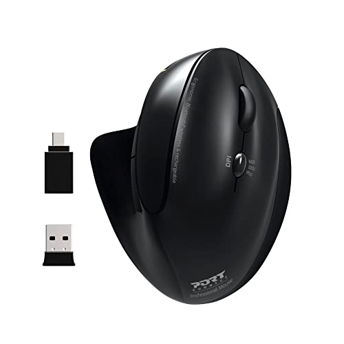 Port Connect Ergonomische Maus, Bluetooth, kabellos, wiederaufladbar, Schwarz von Port Designs