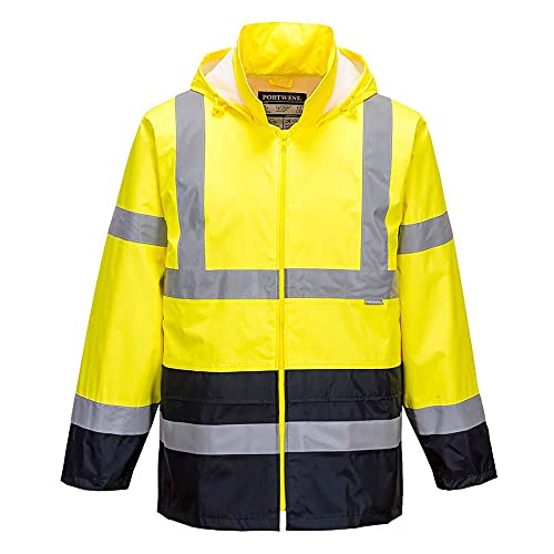 Portwest Klassische Kontrast Warnschutz-Regenjacke, Größe: XL, Farbe: Gelb/Marine, H443YNRXL von Portwest