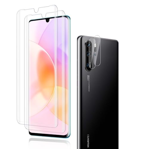 2 Stück für Panzerglas für Huawei P30 Pro mit 2 Stück Kameraschutz, 9H Härte Schutzfolie, 0,33mm Kratzfest, HD-Klar Schutzglas Kompatible mit P30 Pro Displayschutz, Empfindliche Berührung, Blasenfrei von Posdou