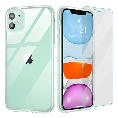 Poslocu [New Transparente iPhone 11 Hülle + [Schutzfolie] | Stoßfeste Hülle aus weichem TPU-Silikon | Verstärkte Schutzhülle | Dünne und leichte Handyhülle für iPhone 11 6.1 Zoll - Crystal Clear von Poslocu