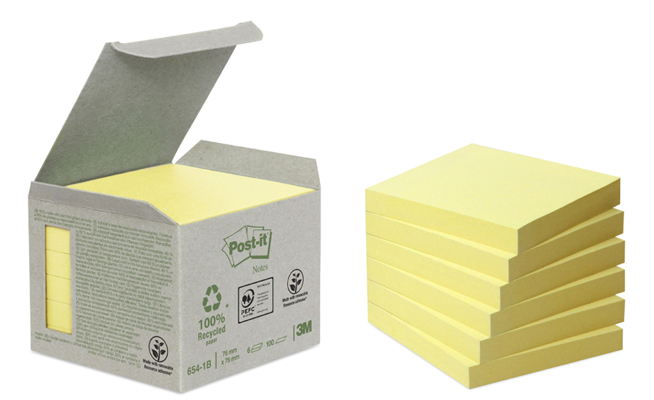 Post-it Haftnotizen Recycling, 76 x 76 mm, gelb von Post-It