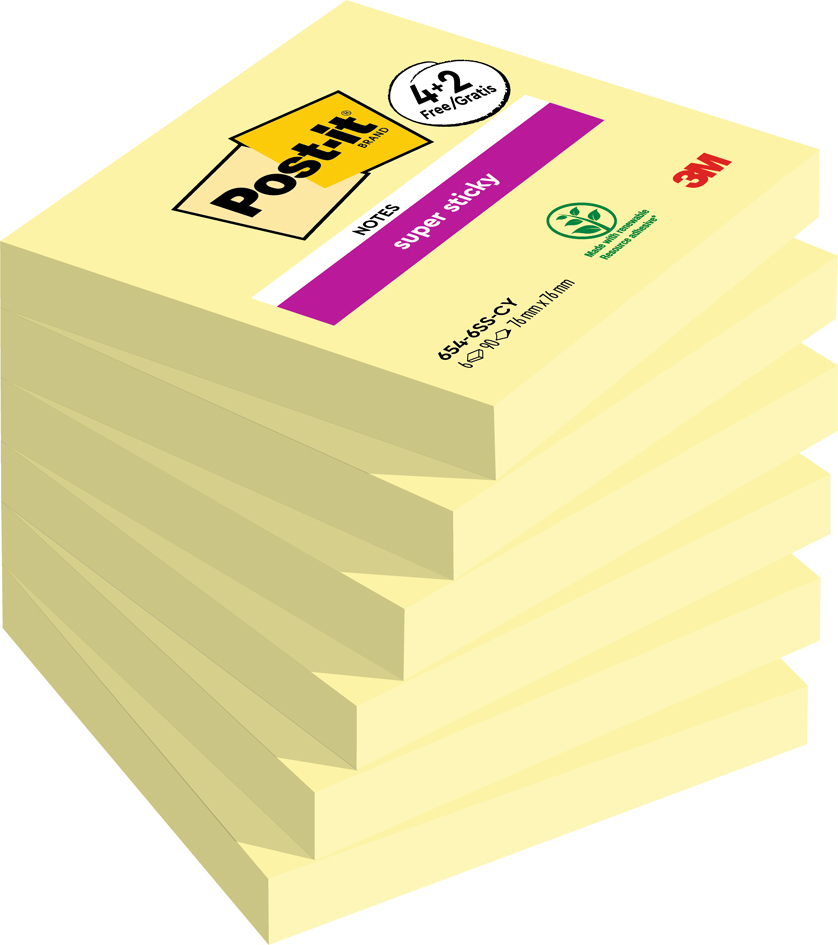 Post-it Haftnotizen Super Sticky Notes, 76 x 76 mm, 4+2 von Post-It