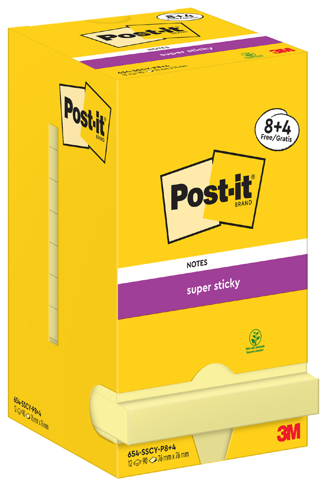 Post-it Super Sticky Notes Haftnotizen, 76 x 76 mm, 8+4 von Post-It
