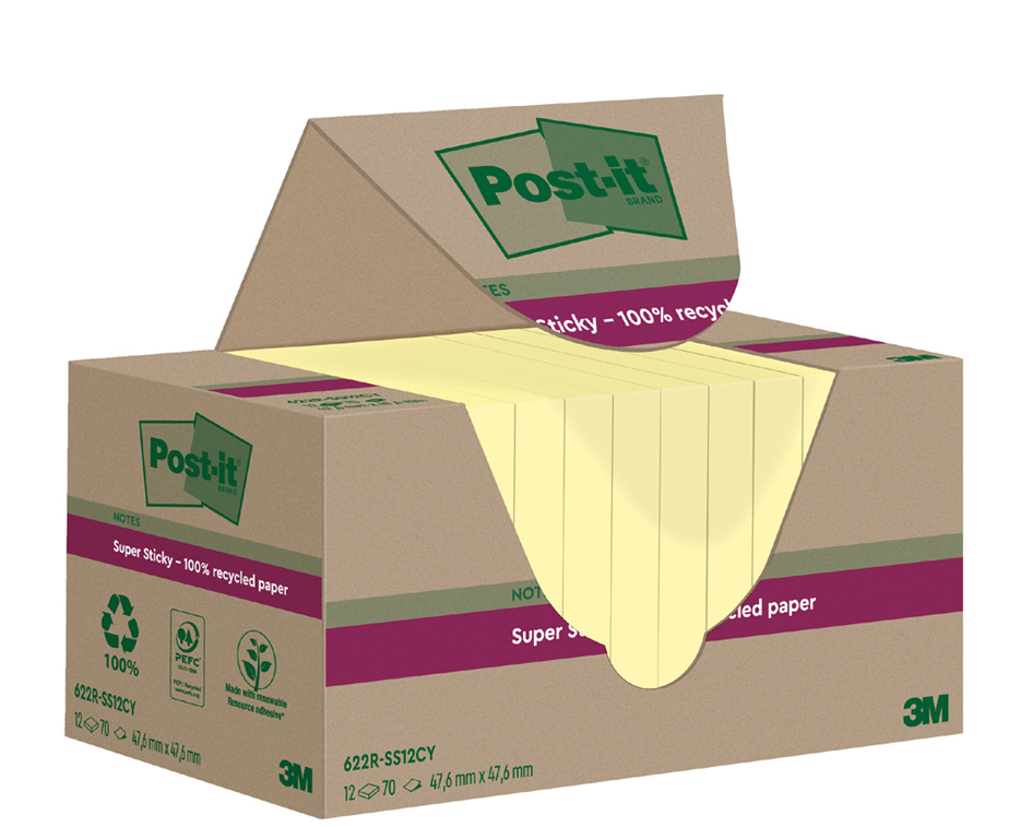 Post-it Super Sticky Recycling Notes, 76 x 76 mm, gelb, 14+4 von Post-It