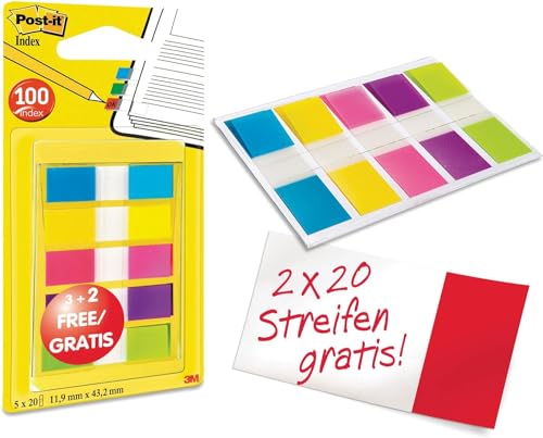 Post-it Index Haftstreifen, Mini, Verschiedene Farben, 11.9 mm x 43.2 mm, Promotion, 60 Haftstreifen + 40 GRATIS - Für Dokumente und Wichtige Informationen Post-it Index Haftstreifen, Mini, Verschiedene Farben, 11.9 mm x 43.2 mm, Promotion, 60 Haftstreifen + 40 GRATIS - Für Dokumente und Wichtige Informationen von Post-it