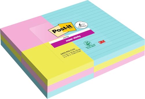 Post-it Super Sticky Large Notes Cosmic Collection, Vorteilspackung, Packung mit 3 XL Blöcken + 6 Gratisblöcken (standard), 90 Blatt pro Block, verschiedene Größen, Blau, Grün, Pink - Extra-stark klebende Notizzettel von Post-it