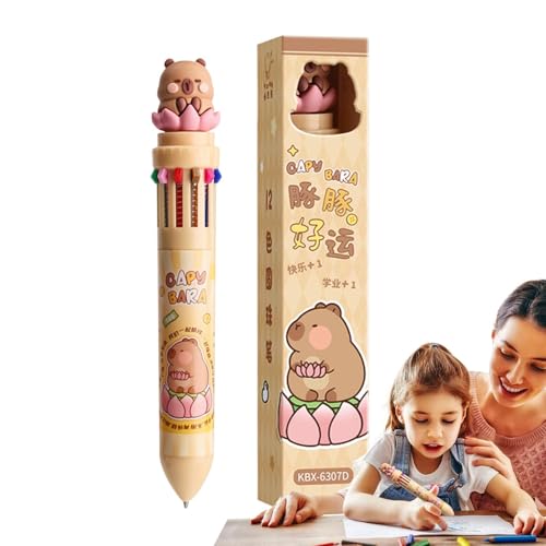 Poupangke Einziehbarer mehrfarbiger Stift, farbige feine Spitze, 12-in-1 Capybara-Cartoon-Tinte – Multi-Stift für Notizen, 0,7 mm für Schulbedarf, Studenten, Kinder für Planer, Journaling von Poupangke